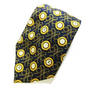 シルク ココマーク ネクタイ ボタン柄 チェーン柄 レギュラー ネイビー イエロー
