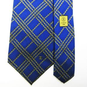 CHANEL ココマーク ネクタイ シルク 格子柄 ネイビー