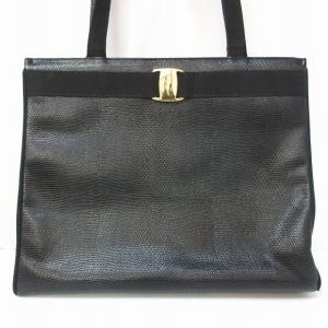 Salvatore Ferragamo BA21 2530 ヴァラリボン トートバッグ レザー 型押し ブラック