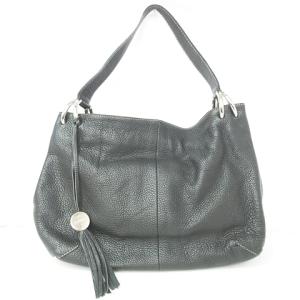美品 イタリア製 ワンショルダーバッグ シボレザー 本革 フリンジ チャーム付 ブラック 0504 IBO22