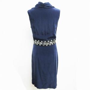 GRACE CONTINENTAL パーティードレス アシンメトリー カシュクール シルク ビジュー装飾 ネイビー