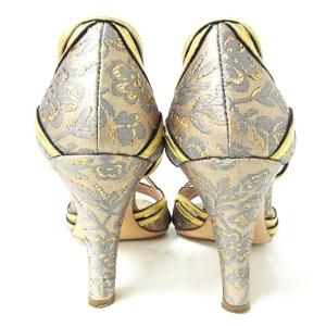 PRADA サンダル ハイヒール 花柄 ジャガード ストラップ ゴールド グレー