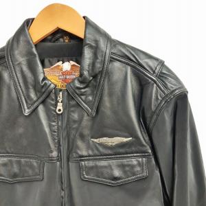 HARLEY DAVIDSON PVCコーティング切替ライダース レザージャケット 革ジャン バイカー ブラック XS