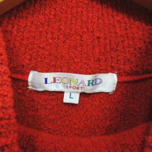 LEONARD SPORT ヴィンテージ ハイネック ニット セーター カシミヤ混 ウール ロゴ 総柄 レッド