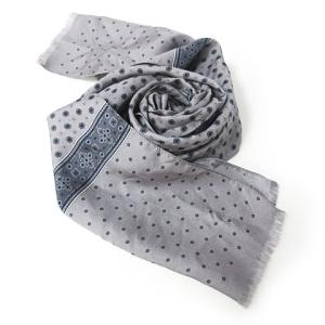 DOLCE&GABBANA スカーフ シルク100% 総柄 ドット フリンジ グレー