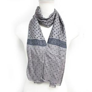 DOLCE&GABBANA スカーフ シルク100% 総柄 ドット フリンジ グレー
