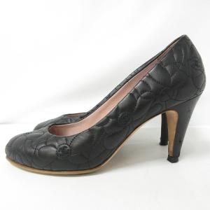 CHANEL カメリア キルティング パンプス ココマーク フラワー レザー ヒール ブラック 37C