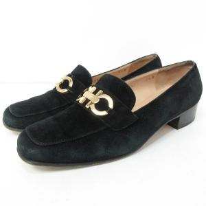 ガンチーニ パンプス ローファー スエード レザー シューズ ブラック ゴールド