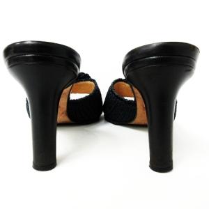 CHANEL ミュール ハイヒール パンプス カメリア ワンポイント ココマーク オープントゥ ネイビー ブラック