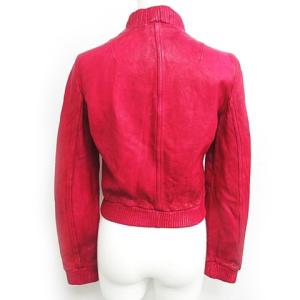 DOLCE&GABBANA ラムレザーライダースジャケット シングル ブルゾン 羊革 裏地 レオパード柄 ジップアップ 赤紫 パープル 系 40 M IBO24