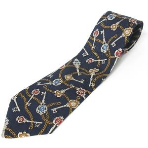 ネクタイ シルク 鍵柄 チェーン柄 ネイビー