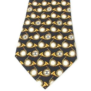 ネクタイ シルク ココマーク ラッパ 総柄 ブラック