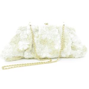 2WAY チェーンショルダーバッグ クラッチバッグ スパンコール がま口 ゴールド金具 ベージュ