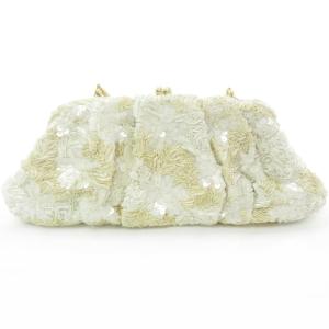 GRACE CONTINENTAL 2WAY チェーンショルダーバッグ クラッチバッグ スパンコール がま口 ゴールド金具 ベージュ