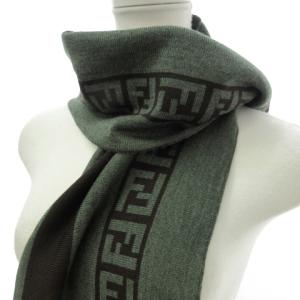 FENDI マフラー ストール ズッカ柄 イタリア製 ウール グリーン ブラウン