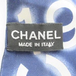 CHANEL スカーフ ヘアバンダナ シルク 総柄 ココマーク ブルー ホワイト