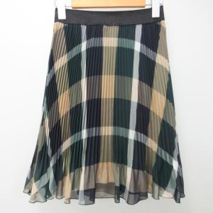美品 チェック柄 プリーツスカート シフォン マルチカラー 36 S 0806