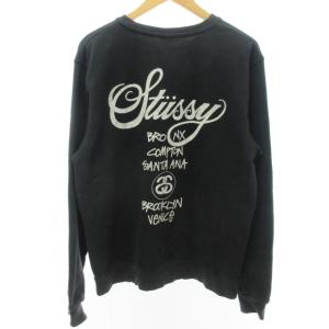 STUSSY トレーナー カットソー コットン ロゴプリント クルーネック ブラック M 0812