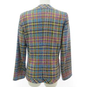 MISSONI 美品 ヴィンテージ ノーカラー ジャケット ブレザー 3B ノーベント 総裏地 ウール チェック柄 総柄 マルチカラー 42