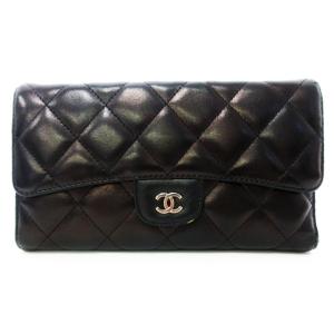 マトラッセ ロングウォレット キルティング ココマーク シルバー金具 フラップ 黒