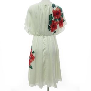 Diagram GRACE CONTINENTAL タグ付 ワンピース ドレス ひざ丈 ペイントモチーフフラワー 花柄 フリルスリーブ ギャザー ホワイト系 白 36 約S相当