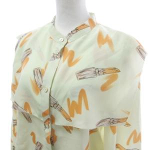 Diagram 美品 近年モデル バンドカラー シャツ ブラウス 総柄 長袖 イエロー オレンジ 36 S 0826