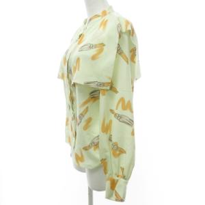 Diagram 美品 近年モデル バンドカラー シャツ ブラウス 総柄 長袖 イエロー オレンジ 36 S 0826