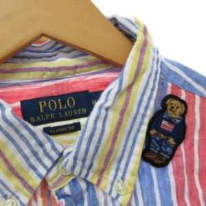 POLO RALPH LAUREN 近年モデル ポロベア ボタンダウンシャツ ベアワッペン リネン BDシャツ ストライプ 国内正規 長袖 マルチカラー M 0901