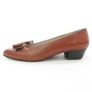 Salvatore Ferragamo ヴァラリボン パンプス レザー ヒール シューズ ゴールド金具 ブラウン 6.5C