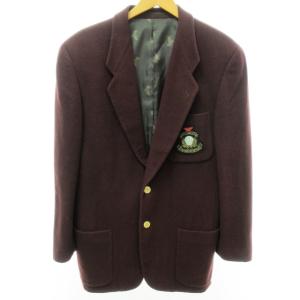 スクールジャケット ブレザー 2B ノーベント 総裏地 金ボタン ロゴワッペン ボルドー