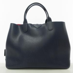 Longchamp レザー トートバッグ トグル ハンドバッグ フランス製 ネイビー 赤