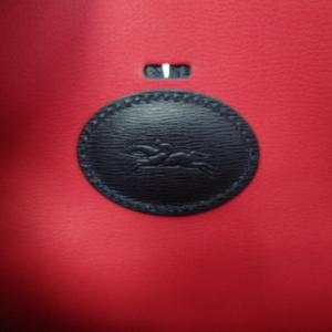 Longchamp レザー トートバッグ トグル ハンドバッグ フランス製 ネイビー 赤