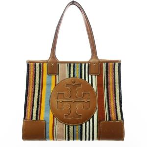 TORY BURCH トートバッグ ハンドバッグ キャンバス レザー マルチストライプ柄 ロゴ マルチカラー