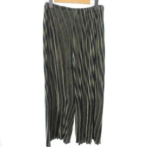 プリーツパンツ スラックス グラデーションカラー ウエストゴム ゴールド ブルー 38