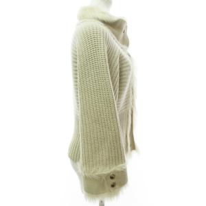 EPOCA ニットジャケット カーディガン ラムレザー切替 羊革 フレアスリーブ スタンドカラー ベージュ 40