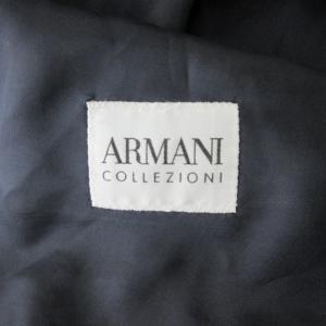 ARMANI COLLEZIONI 美品 ベスト シャドーストライプ柄 ウール シルク混 切替 ネイビー 50