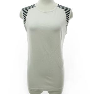 ノースリーブ カットソー バックファスナー シャツ ブラウス ボーダー 白 ホワイト 黒 38 約M 0909 IBO26