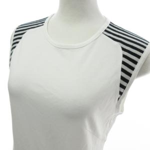 BORDERS at BALCONY ノースリーブ カットソー バックファスナー シャツ ブラウス ボーダー 白 ホワイト 黒 38 約M 0909 IBO26