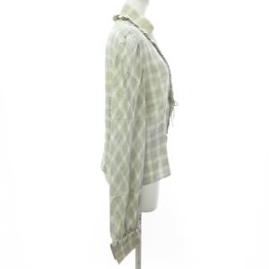 GIVENCHY ヴィンテージ シャツ ブラウス 長袖 チェック柄 フリル スタンドカラー アイボリー系×グレー 44 約L相当 RRR 0913