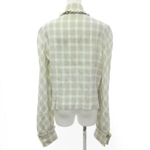 GIVENCHY ヴィンテージ シャツ ブラウス 長袖 チェック柄 フリル スタンドカラー アイボリー系×グレー 44 約L相当 RRR 0913