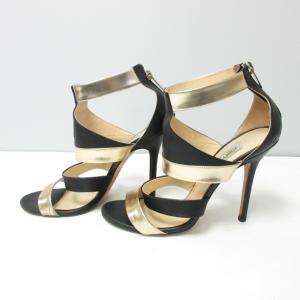 JIMMY CHOO サンダル シューズ ハイヒール レザー ストラップ バイカラー ブラック ゴールド