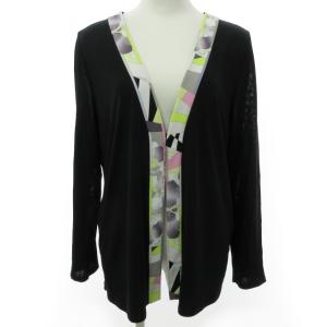カーディガン 袖切替 ジャケット 首元リペア 簡易補修有 花柄 ジャージー 長袖 ブラック 44