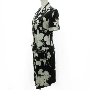 LEONARD FASHION ファッション ワンピース 金ボタン ひざ丈 花柄 前開き 半袖 ブラック ホワイト
