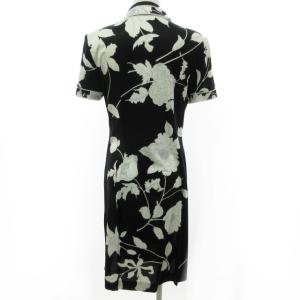 LEONARD FASHION ファッション ワンピース 金ボタン ひざ丈 花柄 前開き 半袖 ブラック ホワイト