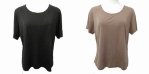 FASHION カットソー 2枚セット まとめて ロゴ ラインストーン 刺繍 半袖 ブラック ベージュ 系 LL IBO27