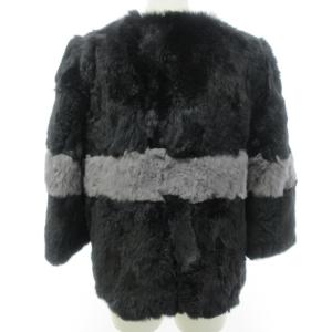 GIORGIO BRATO 美品 ラビットファー ノーカラージャケット 毛皮コート 七分袖 ツートーンカラー 切替 ショート丈 ブラック×グレー 黒×灰