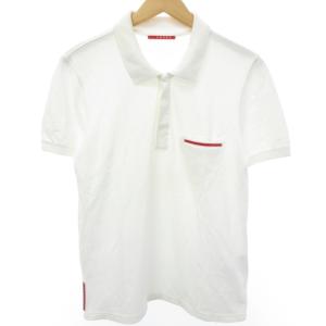 ポロシャツ Tシャツ カットソー 半袖 コットン ロゴ 赤ライン 比翼ボタン ホワイト系 白 S IBO27 0928