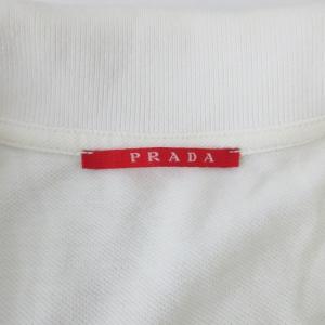 PRADA SPORT ポロシャツ Tシャツ カットソー 半袖 コットン ロゴ 赤ライン 比翼ボタン ホワイト系 白 S IBO27 0928