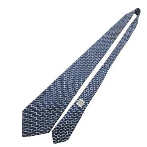 HERMES ヴィンテージ ネクタイ H柄 総柄 シルク フランス製 ネイビー