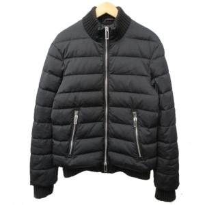 ダウンジャケット ダウンコート スタンドカラー ナイロン 切替 リブ コンビネーション ブラック